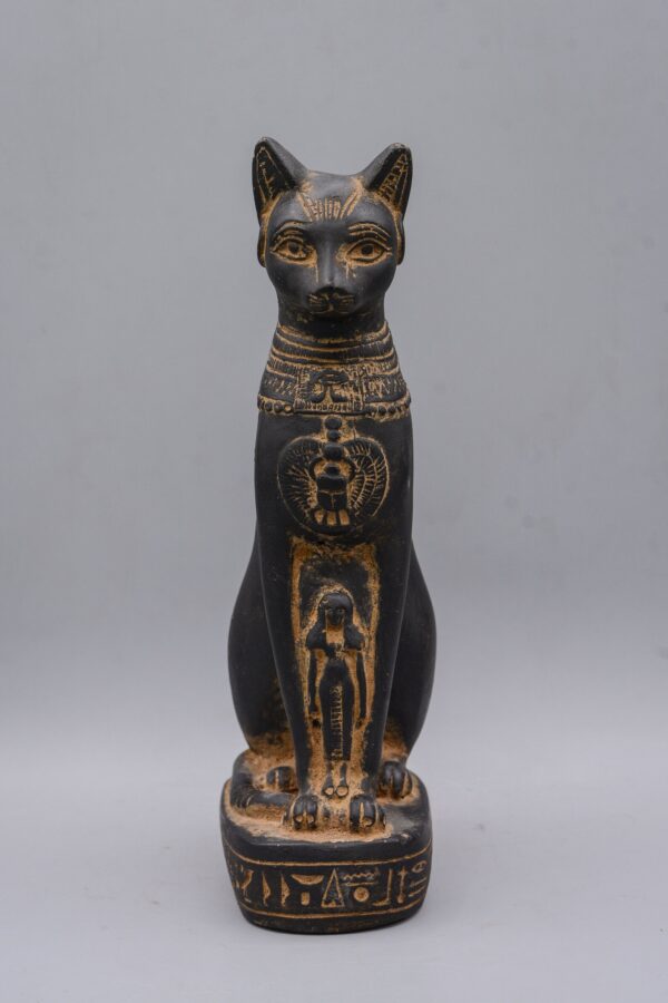 Unique Egyptian goddess Bastet cat statue black heavy stone made in Egypt