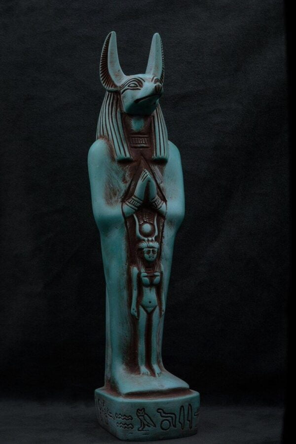 Anubis statue green ancient Egyptian God of Death head jackal with goddess isis From in Egypt - Image 2