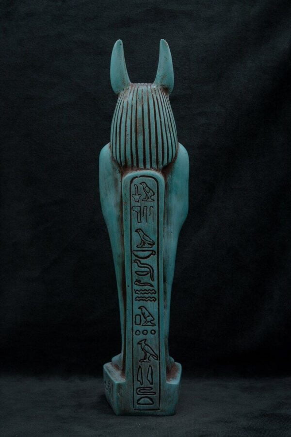 Anubis statue green ancient Egyptian God of Death head jackal with goddess isis From in Egypt - Image 3