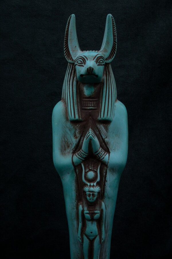 Anubis statue green ancient Egyptian God of Death head jackal with goddess isis From in Egypt - Image 4