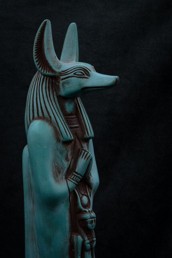 Anubis statue green ancient Egyptian God of Death head jackal with goddess isis From in Egypt - Image 5