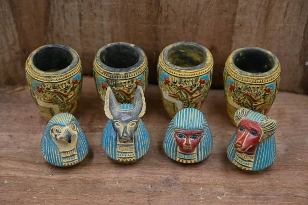 Set of four canopic jars organs Sculpture ancient Egyptian art heavy stone made in Egypt - Image 2