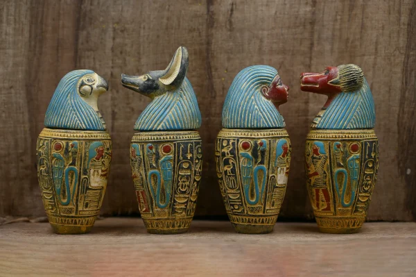 Set of four canopic jars organs Sculpture ancient Egyptian art heavy stone made in Egypt - Image 3