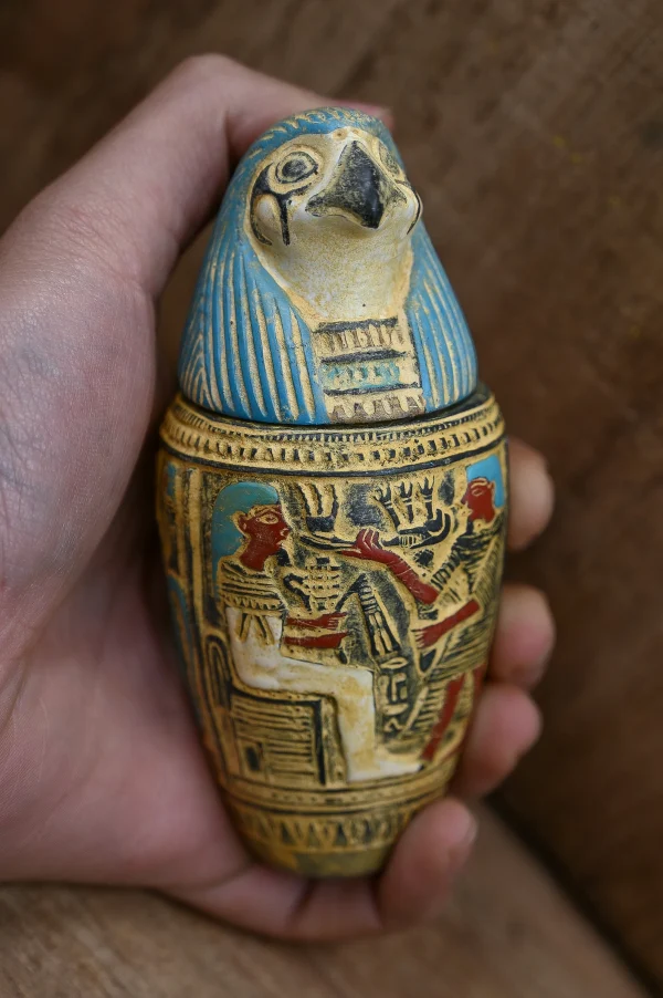 Set of four canopic jars organs Sculpture ancient Egyptian art heavy stone made in Egypt - Image 4