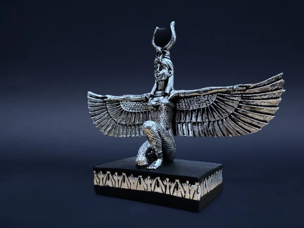 Egyptian statue of goddess of love isis open her wings made of stone and covered by silver leaf made in Egypt