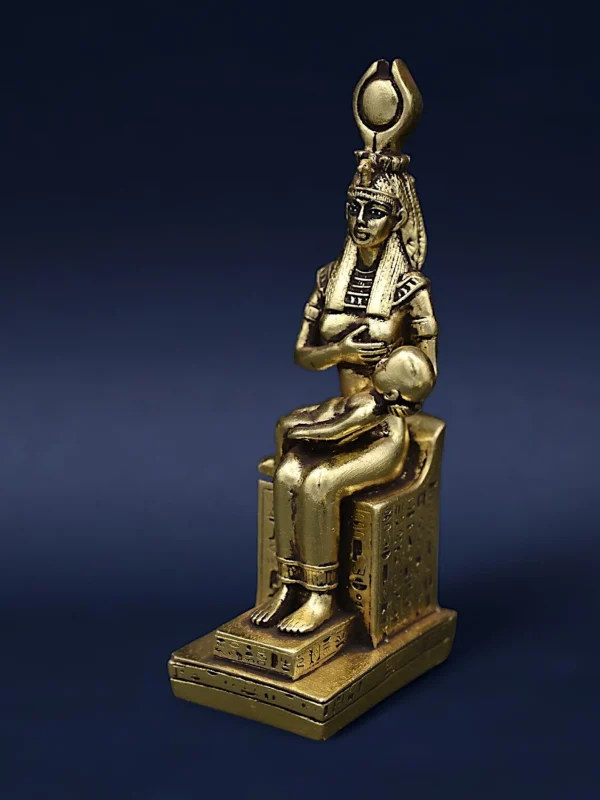 Egyptian art goddess isis breastfeeding Baby Horus made from stone and covered by gold leaf, made in egypt - Image 2