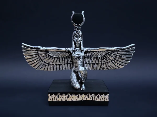 Egyptian statue of goddess of love isis open her wings made of stone and covered by silver leaf made in Egypt - Image 3