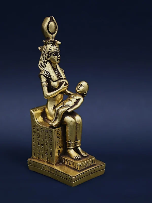 Egyptian art goddess isis breastfeeding Baby Horus made from stone and covered by gold leaf, made in egypt - Image 3