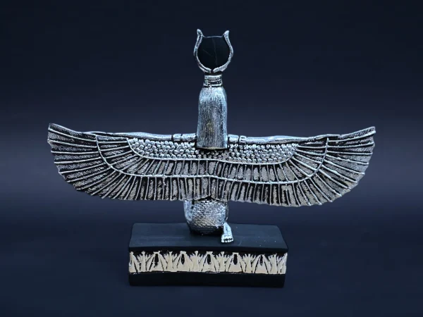 Egyptian statue of goddess of love isis open her wings made of stone and covered by silver leaf made in Egypt - Image 4