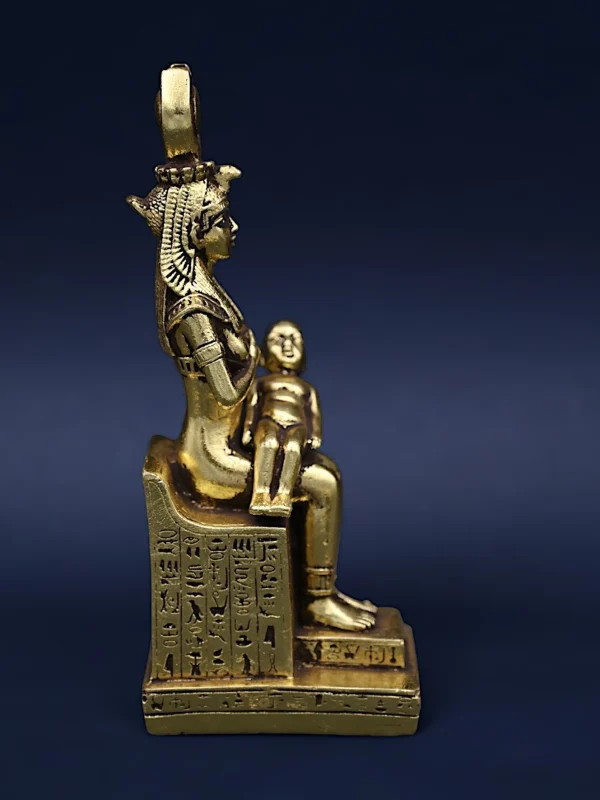 Egyptian art goddess isis breastfeeding Baby Horus made from stone and covered by gold leaf, made in egypt - Image 4