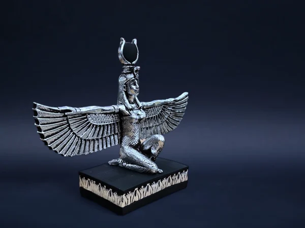 Egyptian statue of goddess of love isis open her wings made of stone and covered by silver leaf made in Egypt - Image 5