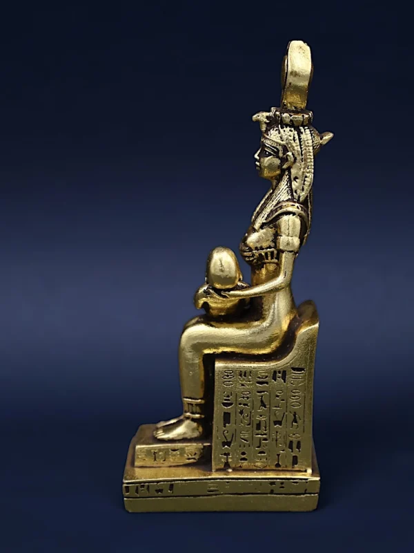 Egyptian art goddess isis breastfeeding Baby Horus made from stone and covered by gold leaf, made in egypt - Image 5