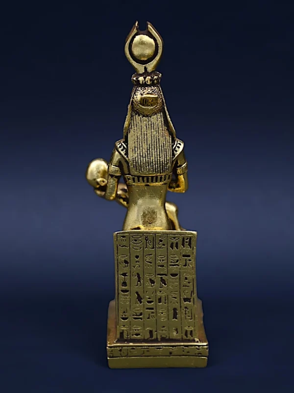 Egyptian art goddess isis breastfeeding Baby Horus made from stone and covered by gold leaf, made in egypt - Image 6