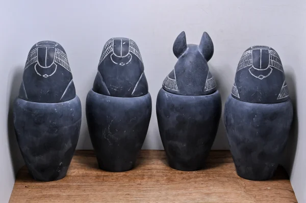 Unique Egyptian art Set of 4 canopic jars sons of Horus heavy stone made in Egypt - Image 2