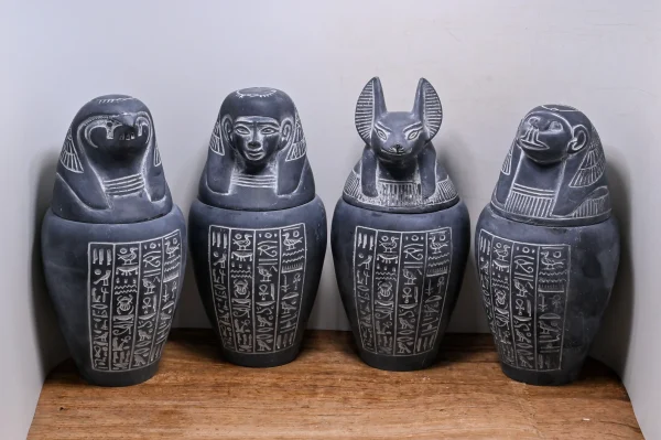 Unique Egyptian art Set of 4 canopic jars sons of Horus heavy stone made in Egypt - Image 3