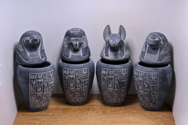 Unique Egyptian art Set of 4 canopic jars sons of Horus heavy stone made in Egypt - Image 4