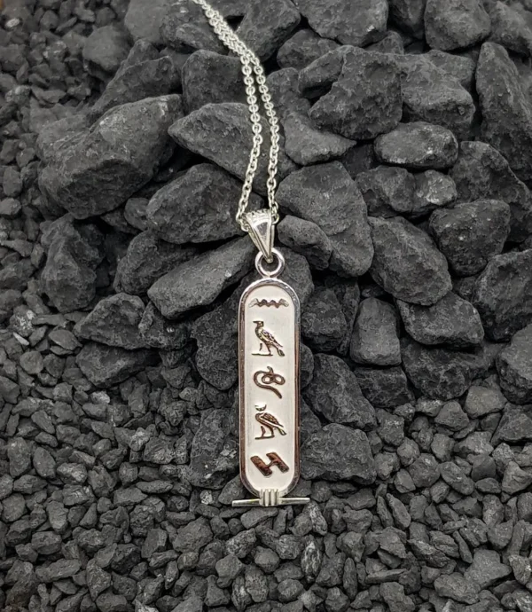 Double side Cartouche Necklace, Your Names in Ancient Egyptian Hieroglyphic and English Language, Personalized Cartouche Jewelry. - Image 3