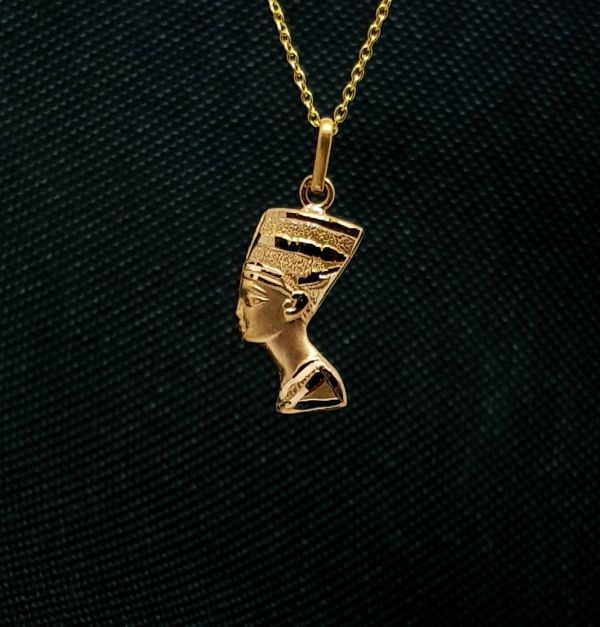 18k Solid Gold Nefertiti Necklace, Double sided Nefertiti Pendant, Nefertiti Charm, Egyptian Gold Jewelry - Image 2