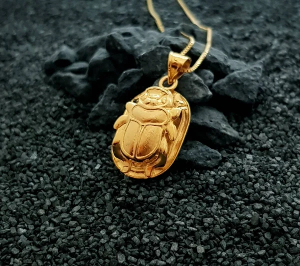 Medium Double Side Scarab Necklace, 18k Gold Scarab Necklace, Egyptian Beetle Pendant, Scarab Jewelry