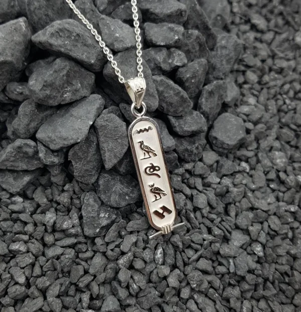 Double side Cartouche Necklace, Your Names in Ancient Egyptian Hieroglyphic and English Language, Personalized Cartouche Jewelry.