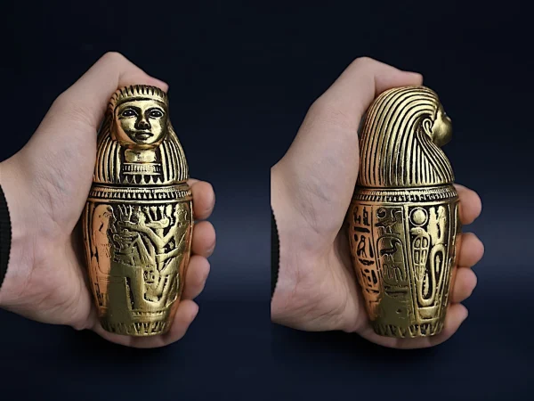 Set of four canopic jars organs Sculpture ancient Egyptian art heavy stone covered by gold leaf, made in Egypt - Image 3