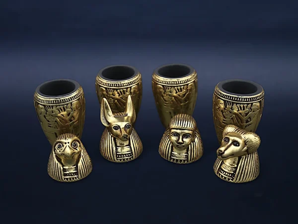 Set of four canopic jars organs Sculpture ancient Egyptian art heavy stone covered by gold leaf, made in Egypt - Image 5