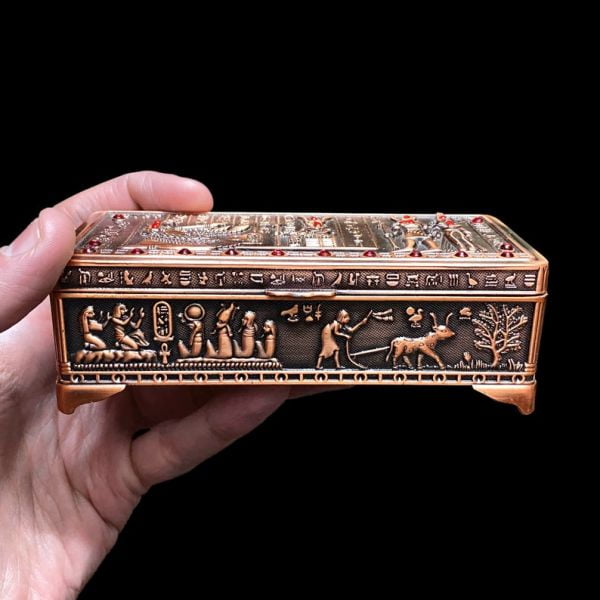 Egyptian Jewelry Box - Unique Metal Egyptian Trinket Box of Goddess Maat Isis Horus and Cleopatra - Handmade in Egypt - Image 4