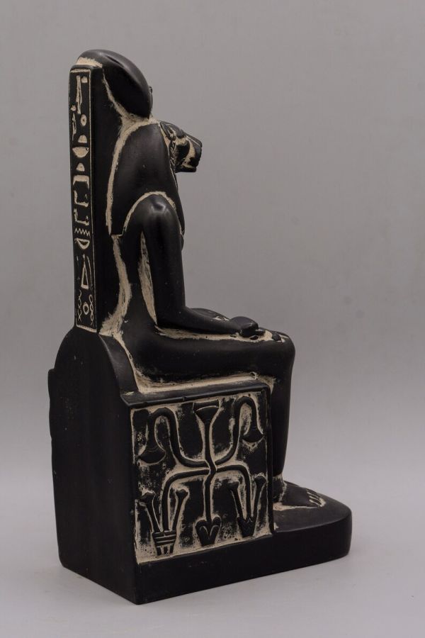 statue of Egyptian Goddess Sekhmet Sculpture seated heavy stone black made in egypt - Image 4