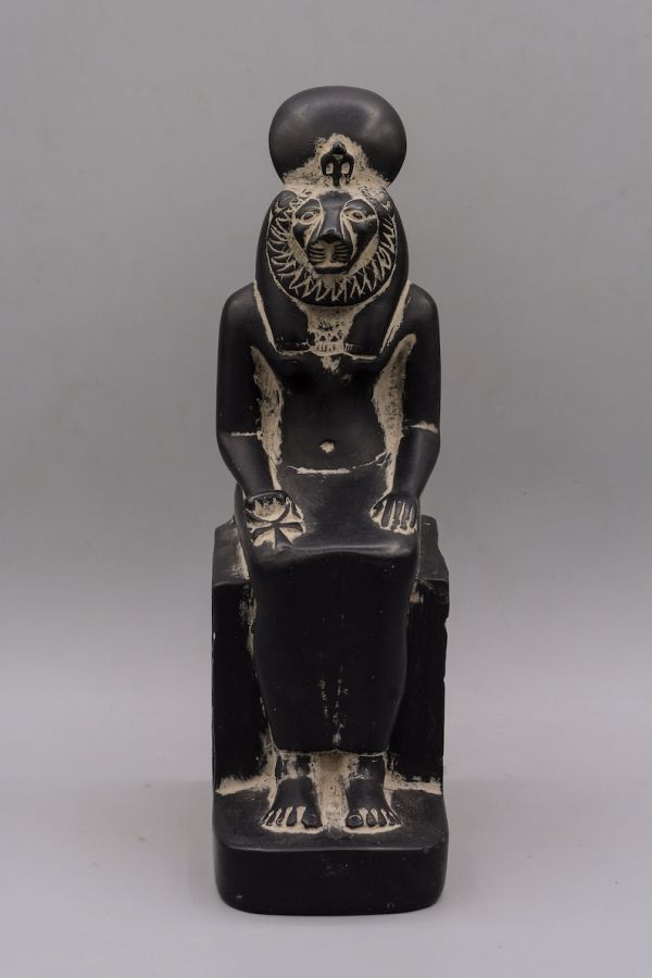 statue of Egyptian Goddess Sekhmet Sculpture seated heavy stone black made in egypt - Image 6