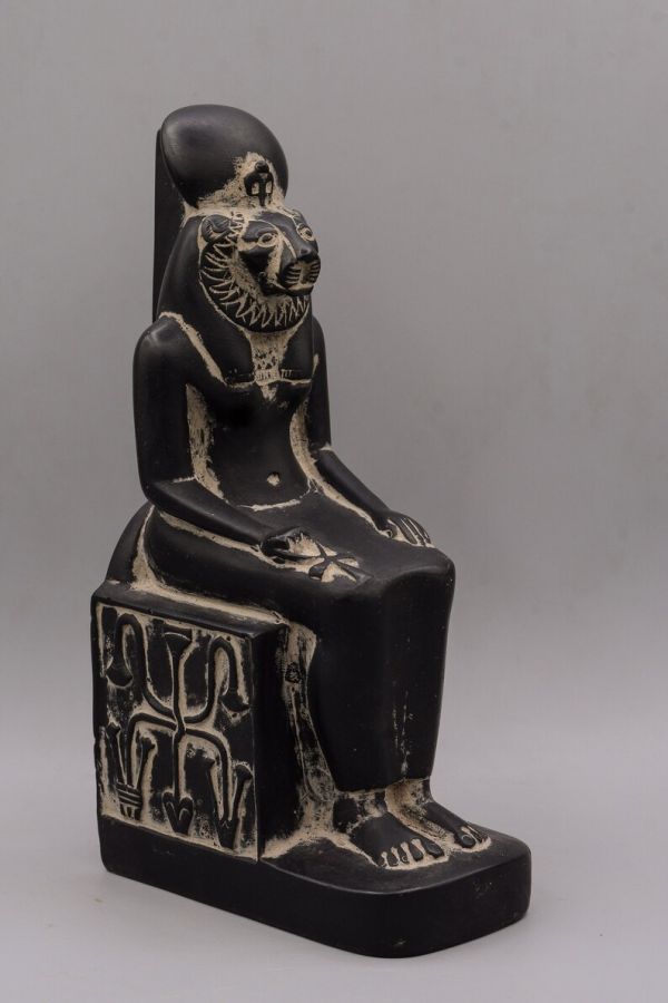 statue of Egyptian Goddess Sekhmet Sculpture seated heavy stone black made in egypt - Image 5