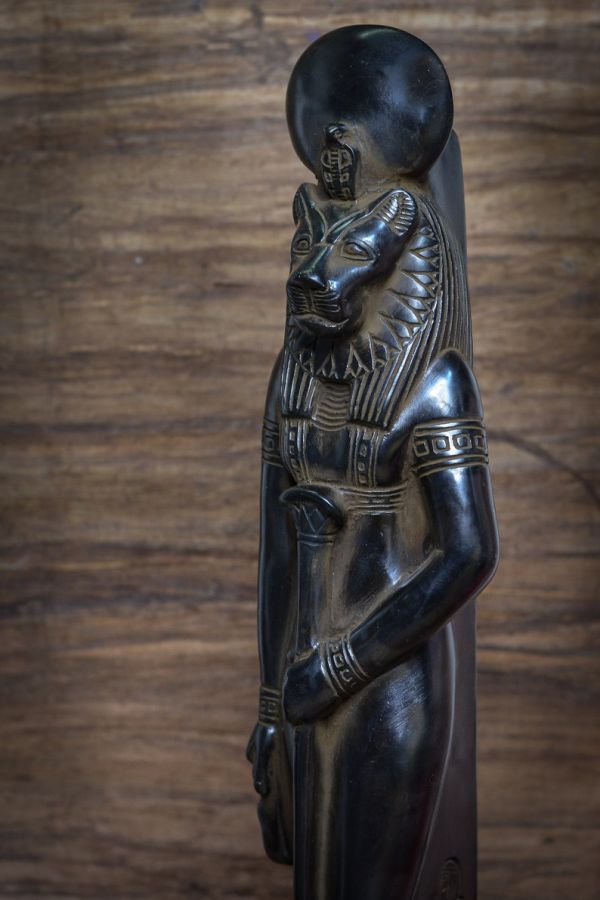 statue of Goddess Sekhmet black standing Large solid heavy ancient Egypt altar made in Egypt