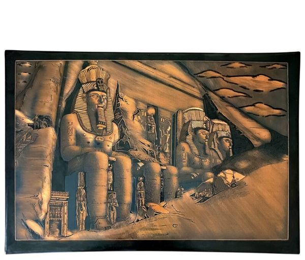 Lavish Wall Decor Copper Painting of The Sacred Temple of Abu Simbel - Unqiue Egyptian Wall Art - Handmade Hand Engraved In Luxor Egypt