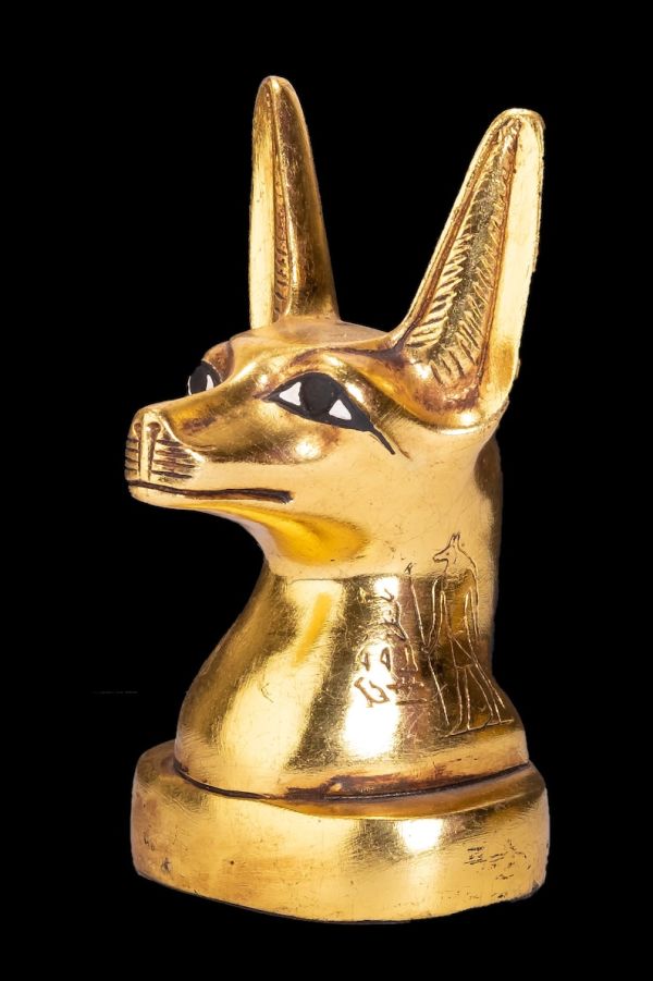 Anubis Jackal Head the god of afterlife and mummification with amazing gold leaf hand painted- Replica Altar statue