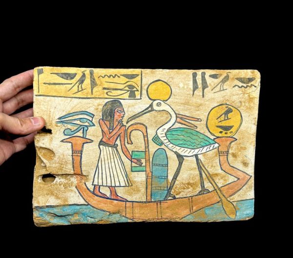 50 Years Old Wooden Egyptian Tablet Found In Old Antique Store In Luxor - Handmade Egyptian Wooden Plaque of The Sun God Ra - Egyptian Art