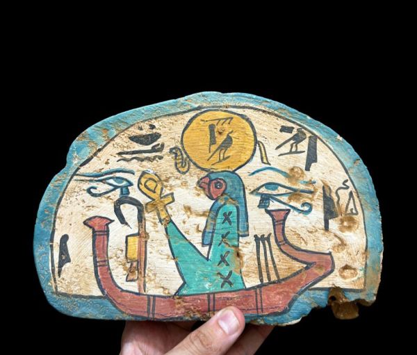 The Tablet of Ra - Breathtaking Egyptian Tablet Decorated With God Ra and Sun Boat - Carefully Handmade In Egypt Using Ancient Wood - Image 2