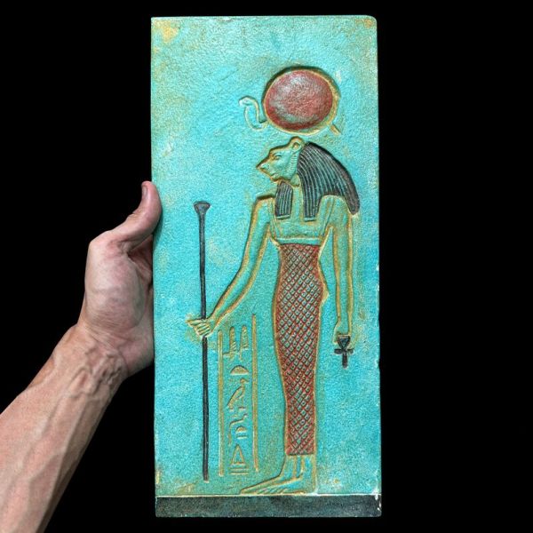 Rare Wall Mounted Stone Relief Sculpture of The Mighty Sekhmet - Egyptian Altar Tools - Egyptian Wall Decor n Artwork - Handmade In Egypt