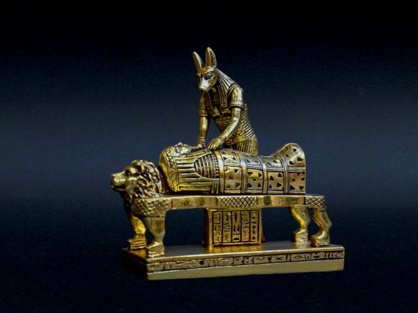 Anubis -fabulous statue of the Egyptian god of mummification-death-protection-stone & gold leaf sculpture antiques statue-made in Egypt