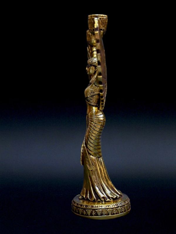 Unique goddess Isis Wings statue candlestick holder Large Unique painted gold leaf made in Egypt - Image 3