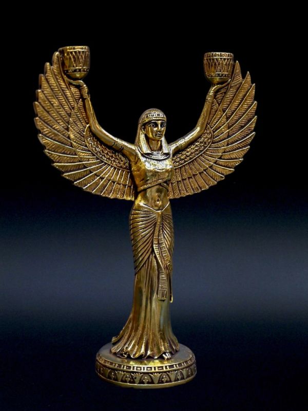 Unique goddess Isis Wings statue candlestick holder Large Unique painted gold leaf made in Egypt