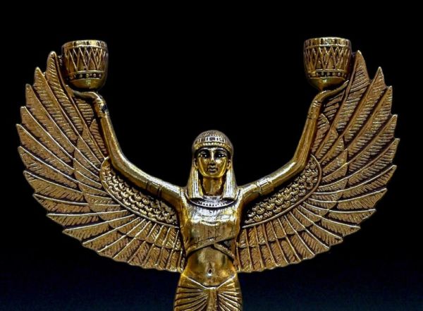 Unique goddess Isis Wings statue candlestick holder Large Unique painted gold leaf made in Egypt - Image 7