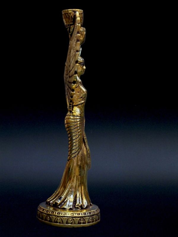 Unique goddess Isis Wings statue candlestick holder Large Unique painted gold leaf made in Egypt - Image 2