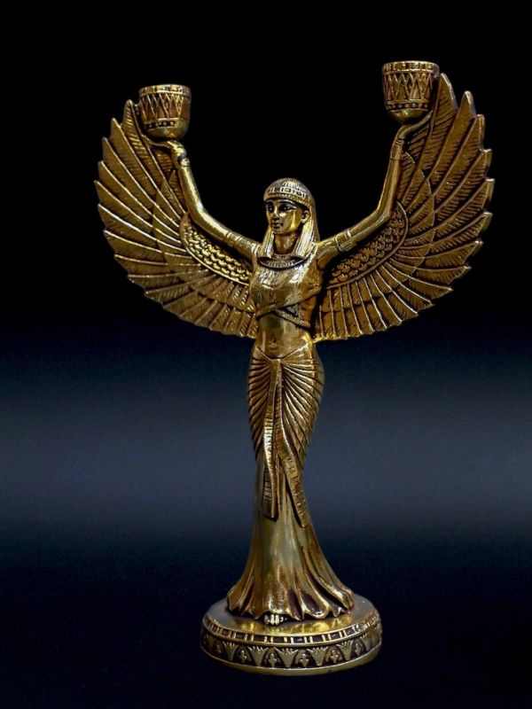 Unique goddess Isis Wings statue candlestick holder Large Unique painted gold leaf made in Egypt - Image 6