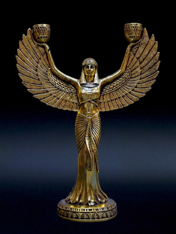 Unique goddess Isis Wings statue candlestick holder Large Unique painted gold leaf made in Egypt - Image 4