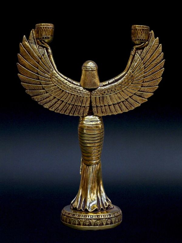 Unique goddess Isis Wings statue candlestick holder Large Unique painted gold leaf made in Egypt - Image 5