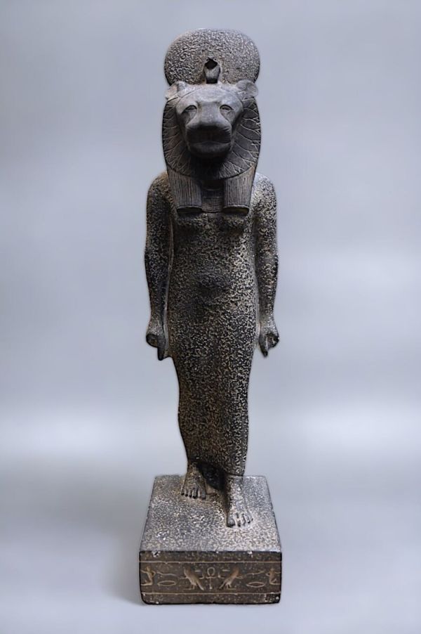 vintage Egyptian art goddess sekhmet statue hand carved basalt stone made in egypt - Image 2